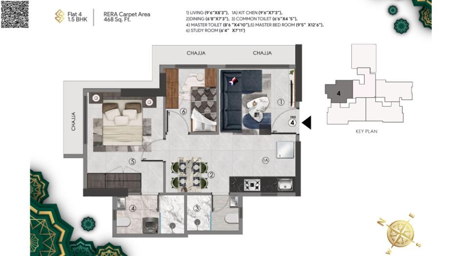 Sanghvi-Sapphire-Floor-Plan-1.5 BHK-468 Sqft